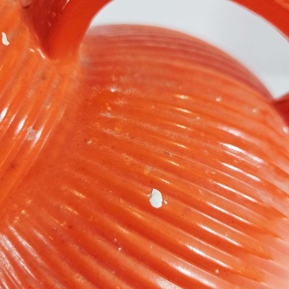Vintage Hazel Atlas 40s-50s Fine Rib Orange Baked Glaze MCM Tilt Ball Pitcher - Picture 6 of 10